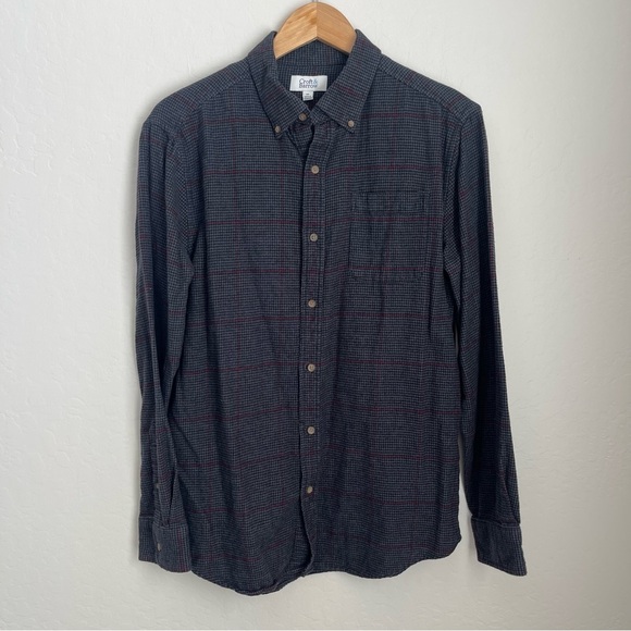 Croft & Barrow Gray Plaid Long Sleeve Flannel Button Up Shirt Men's Medium - Picture 1 of 4